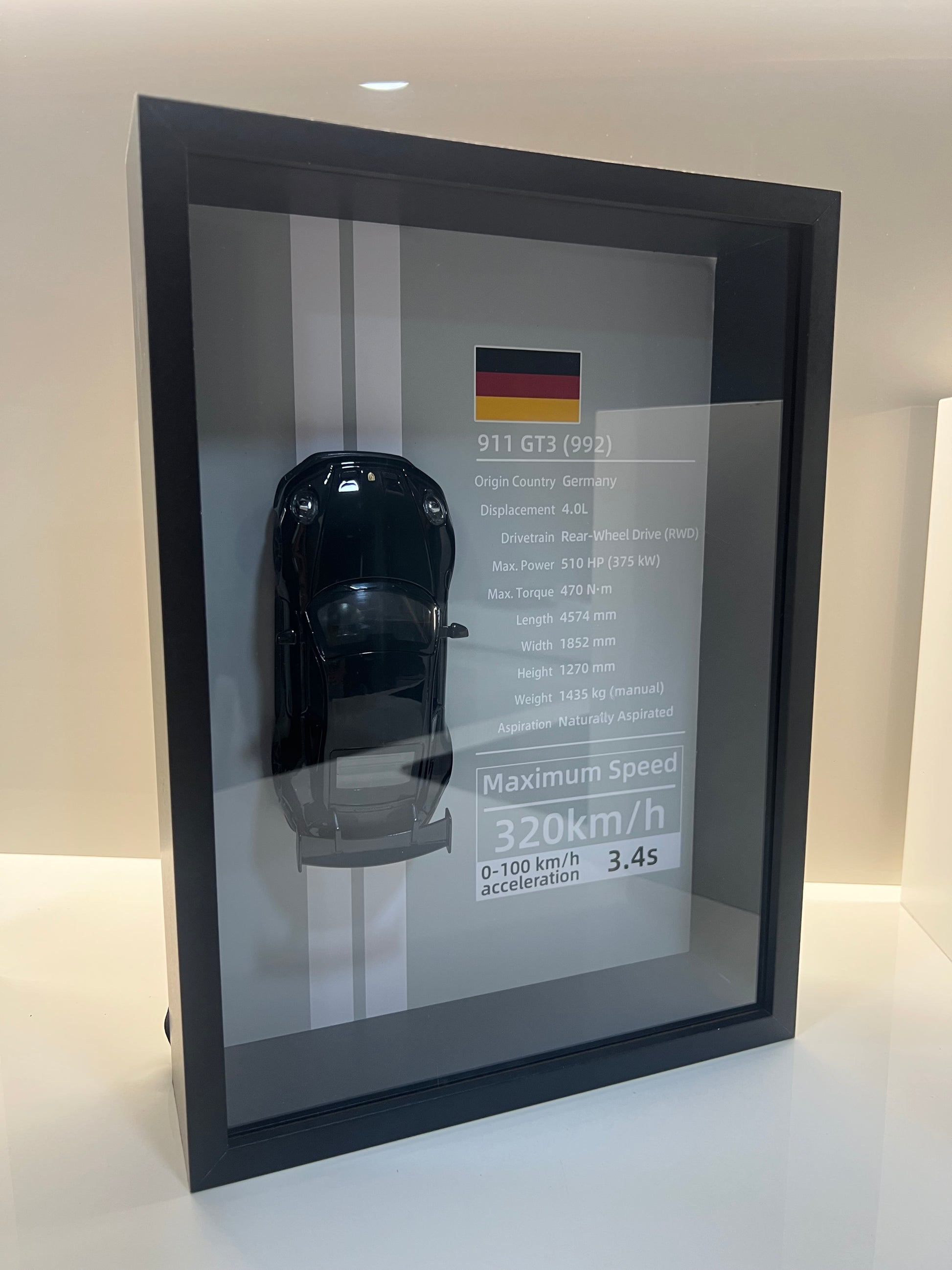 Detalles del cuadro decorativo y maqueta die-cast Porsche 911